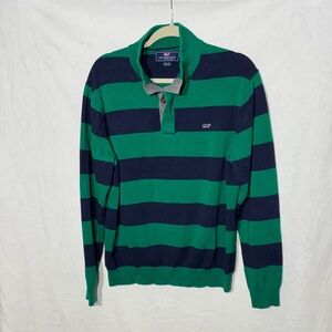 Vineyard Vines Green and Navy Striped Polo